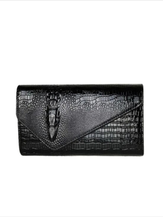 Handbags - Raised Crocodile Clutch Black